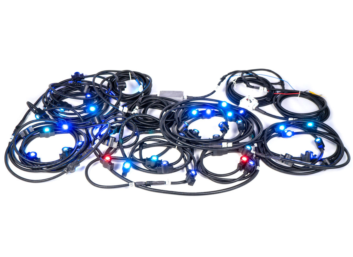LED lighting sections lit blue